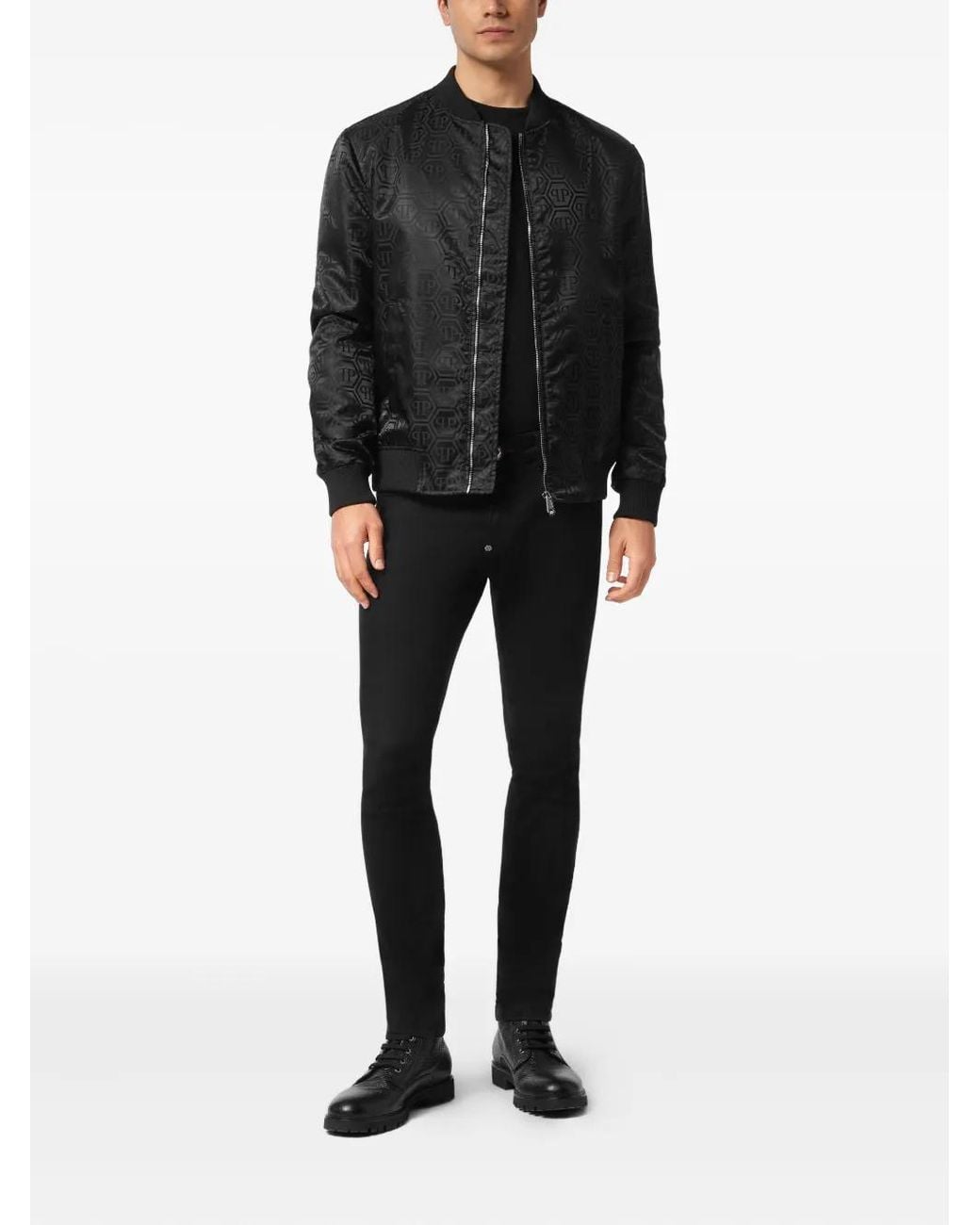 Philipp Plein Black Monogram-Pattern Jacket for men