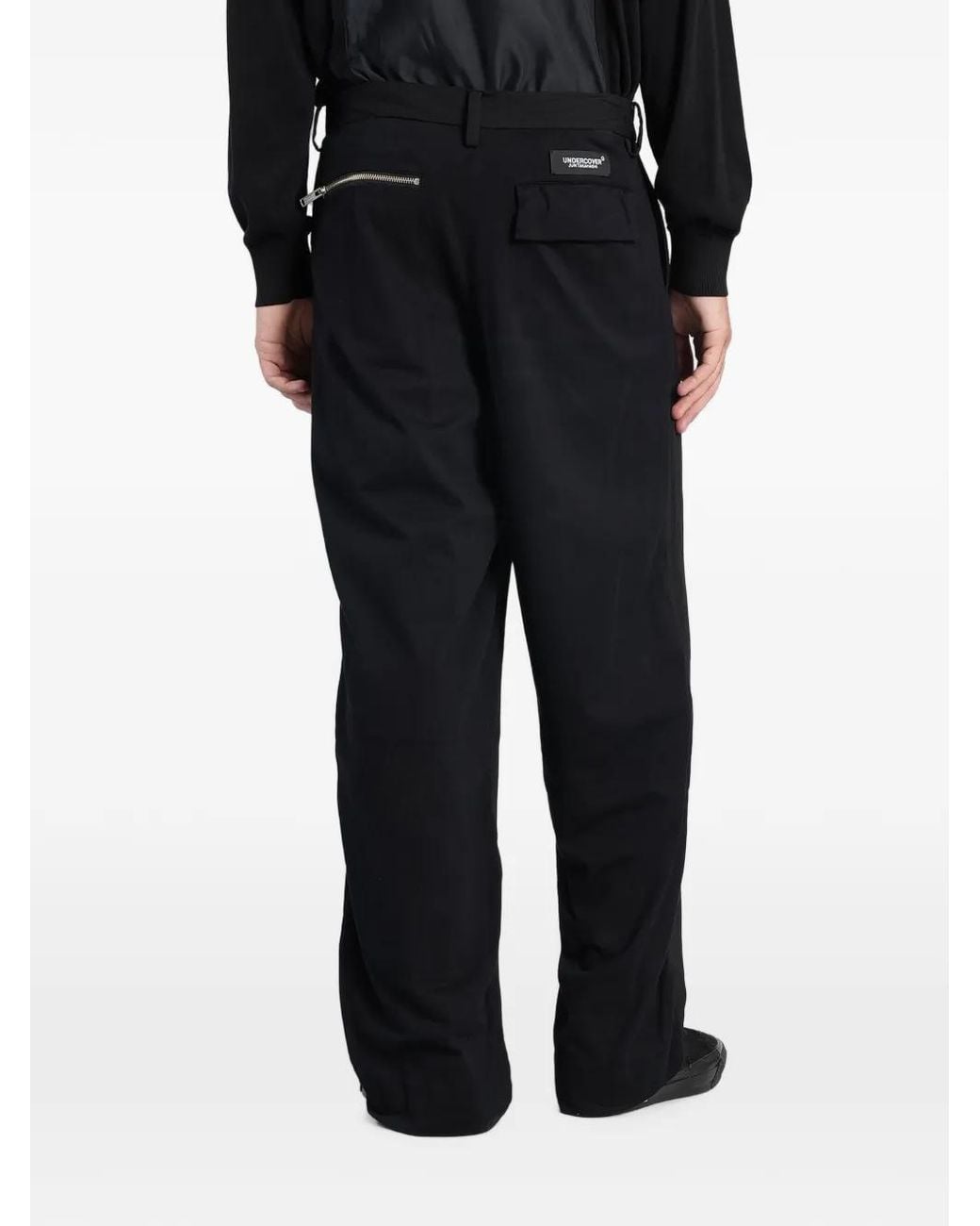 Undercover Black Logo-Patch Wide-Leg Trousers for men