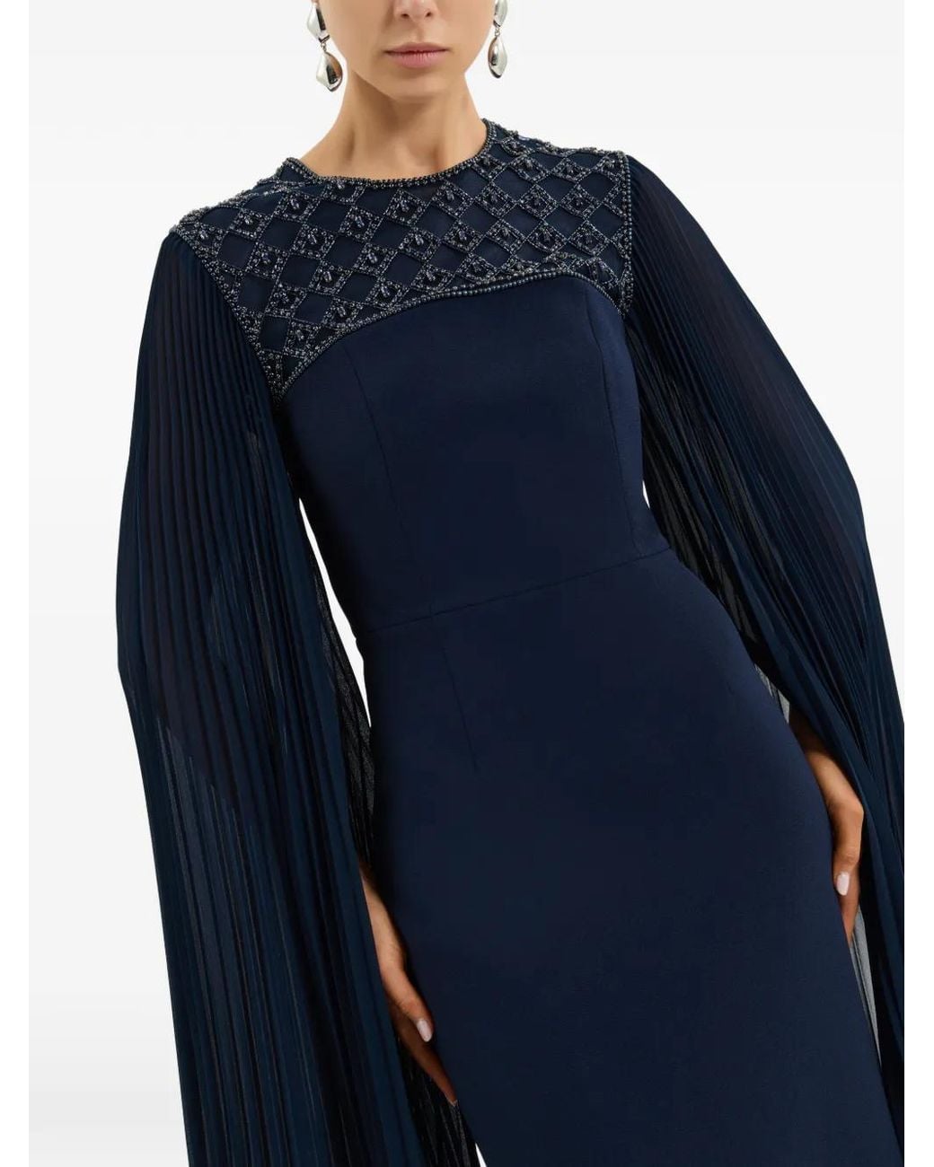 Rebecca Vallance Blue Memphis Embellished Pleated Gown