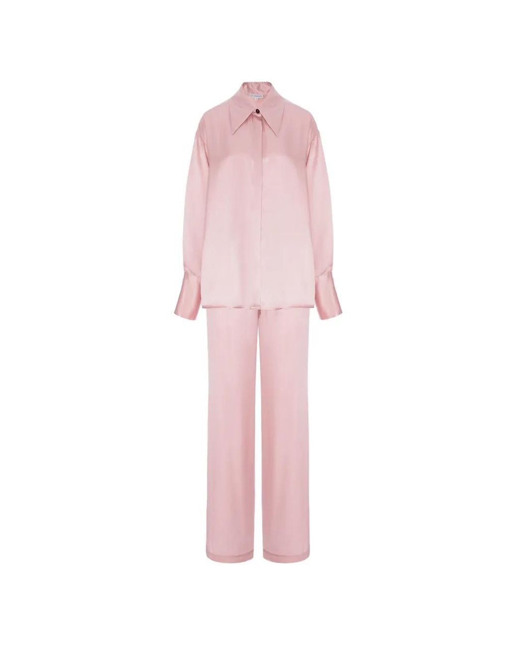 CuAnna Pink Satin-Finish Wide-Leg Pajamas