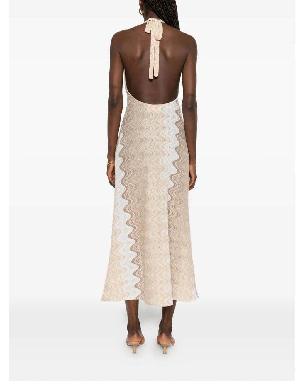 Mc2 Saint Barth White Chevron-Knit Halterneck Dress