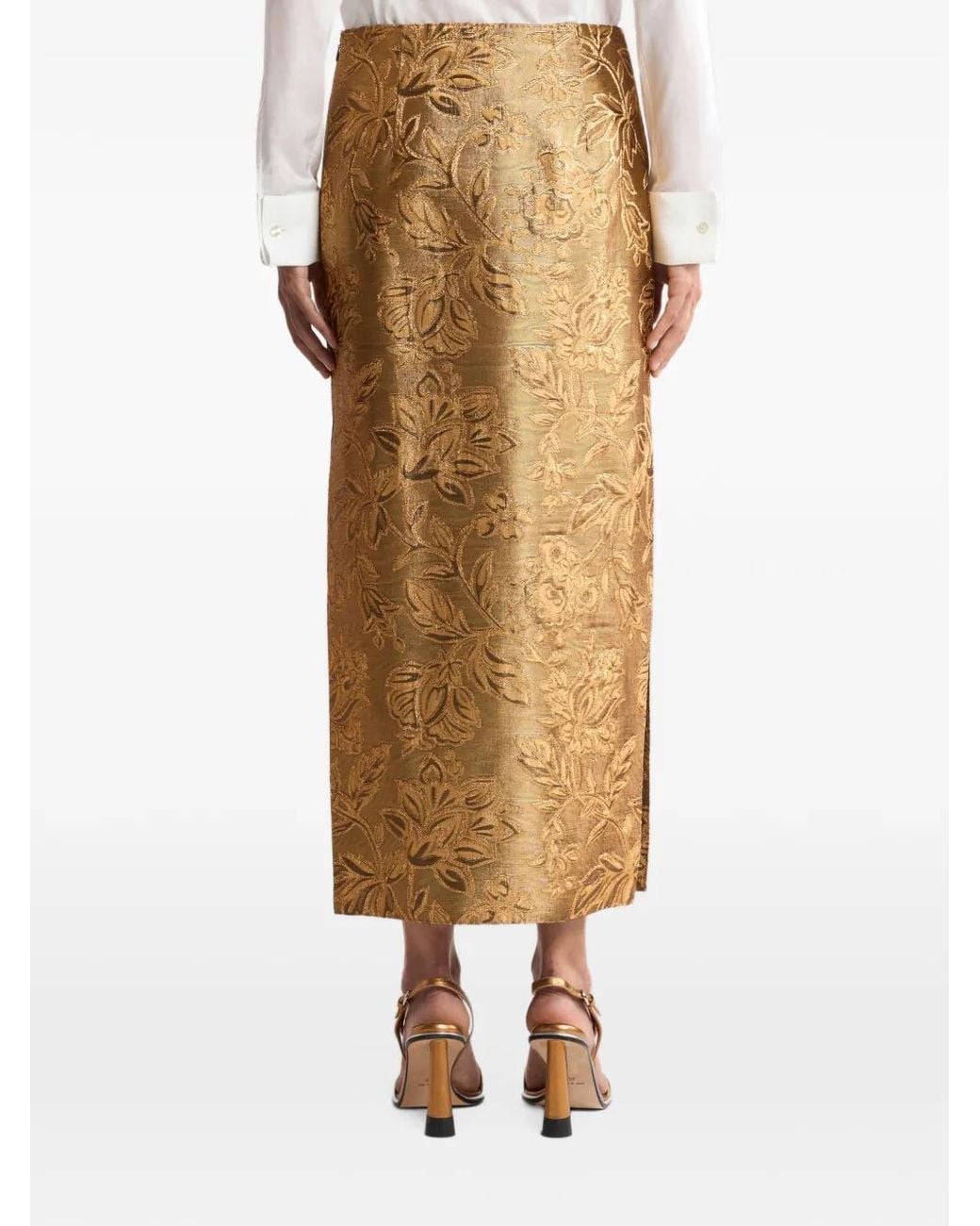 Etro Natural Jacquard Midi Skirt With Floral-Motif
