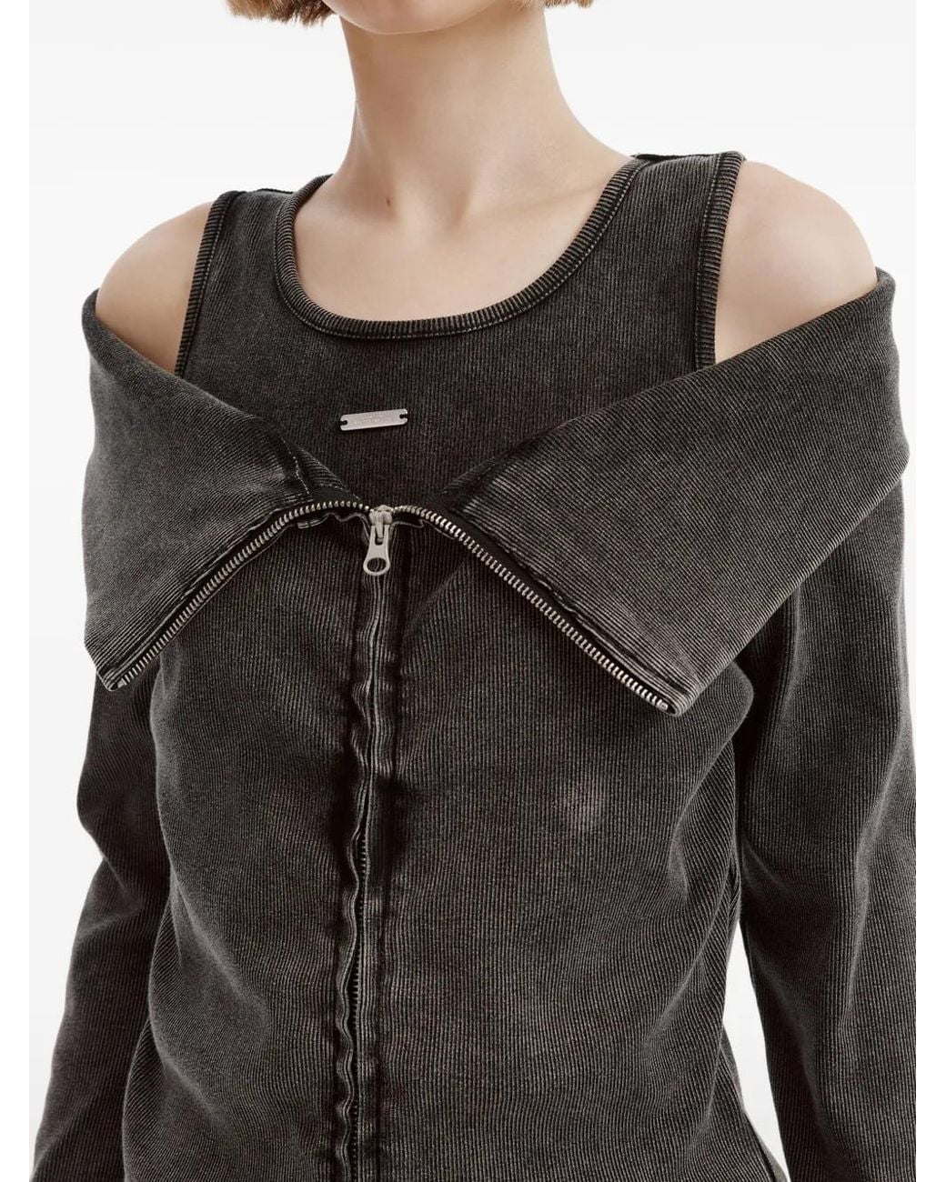 Musium Div. Black Off-Shoulder Zip-Up Layered Top