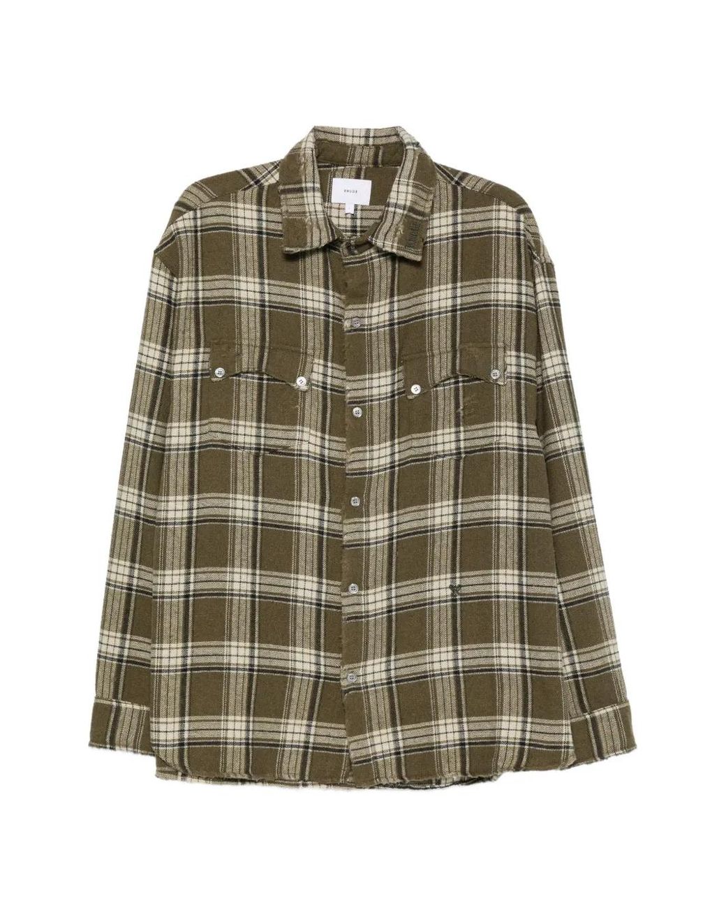 Rhude Green Check-Pattern Distressed-Effect Shirt for men