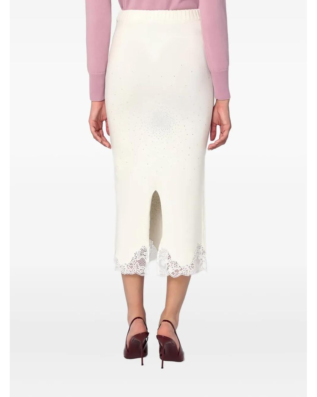 GIUSEPPE DI MORABITO White Embellished Lace Midi Skirt