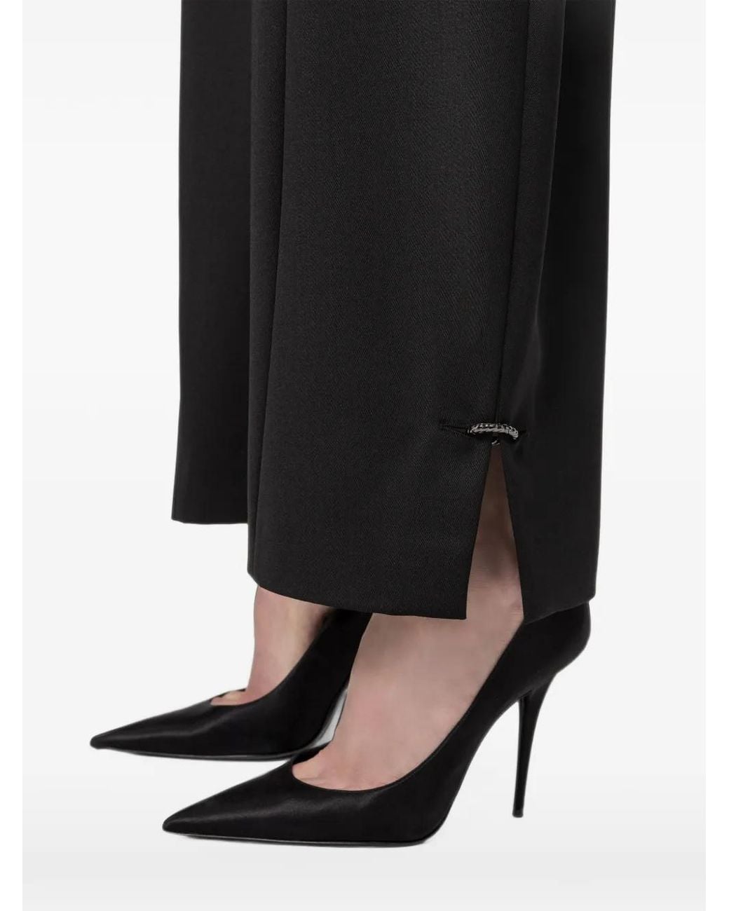 Nissa Black Wool Blend Barrel-Leg Pants