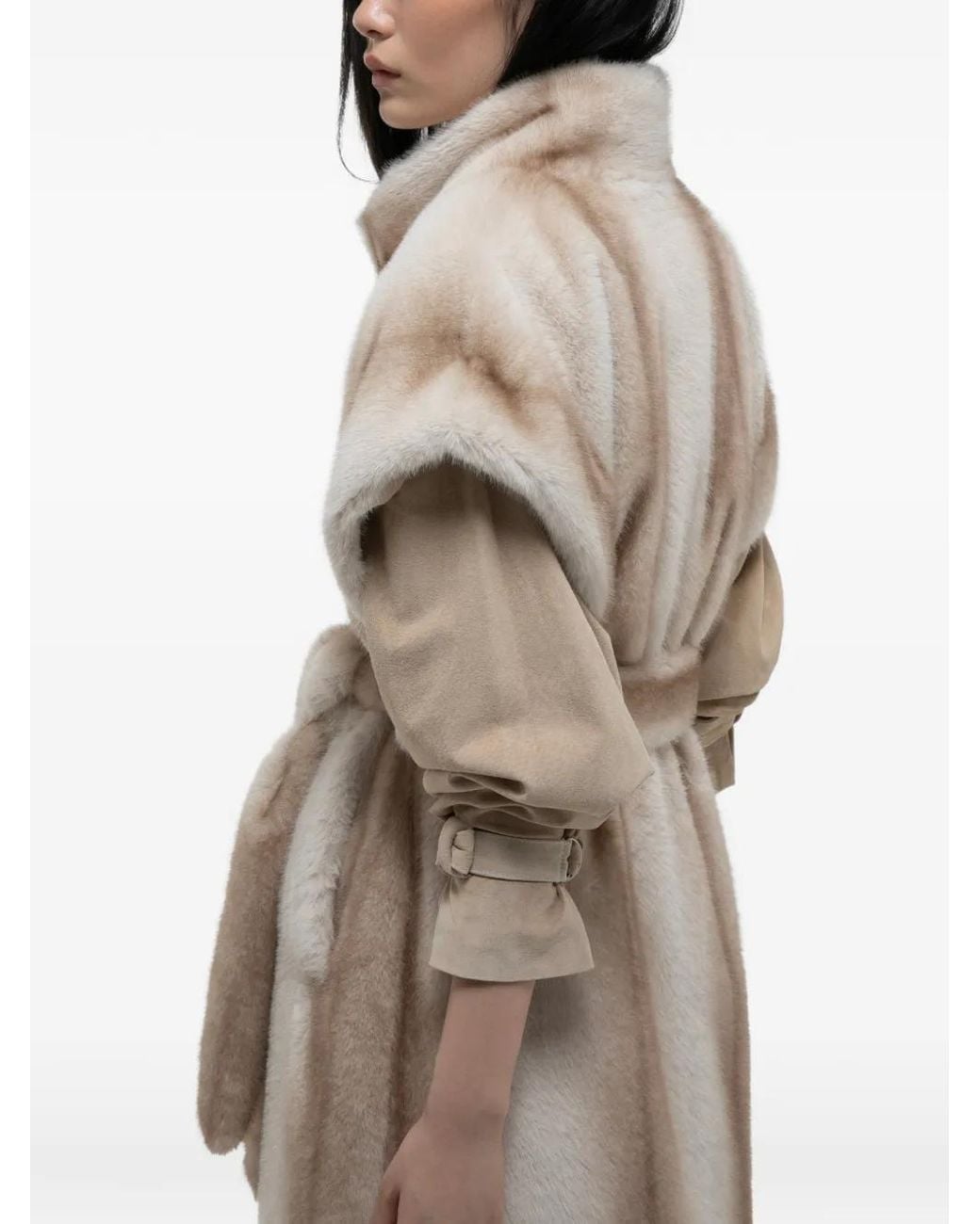 DUCIE Natural Harper Suede-Panel Coat