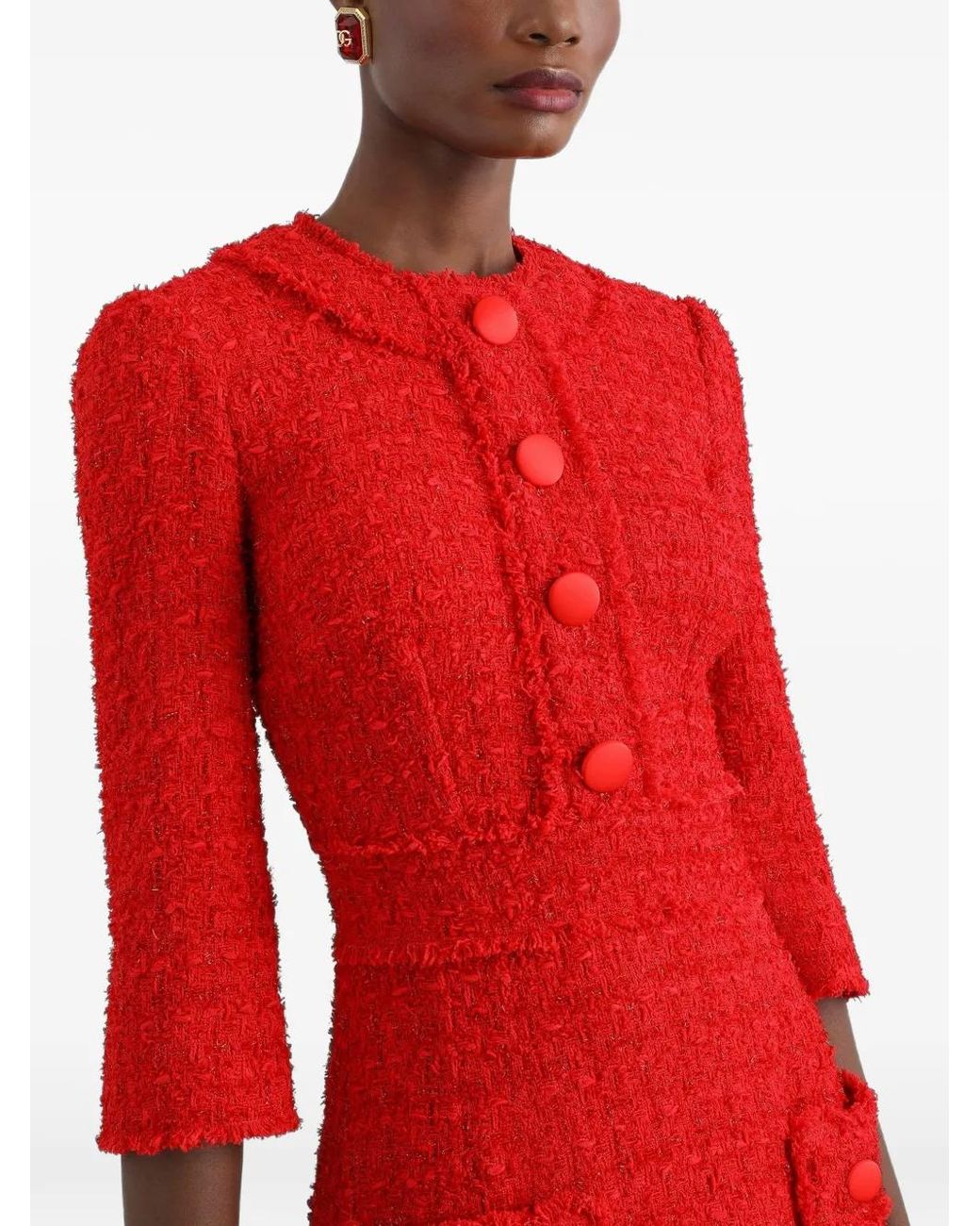 Dolce & Gabbana Red Robe Courte En Tweed Rachel