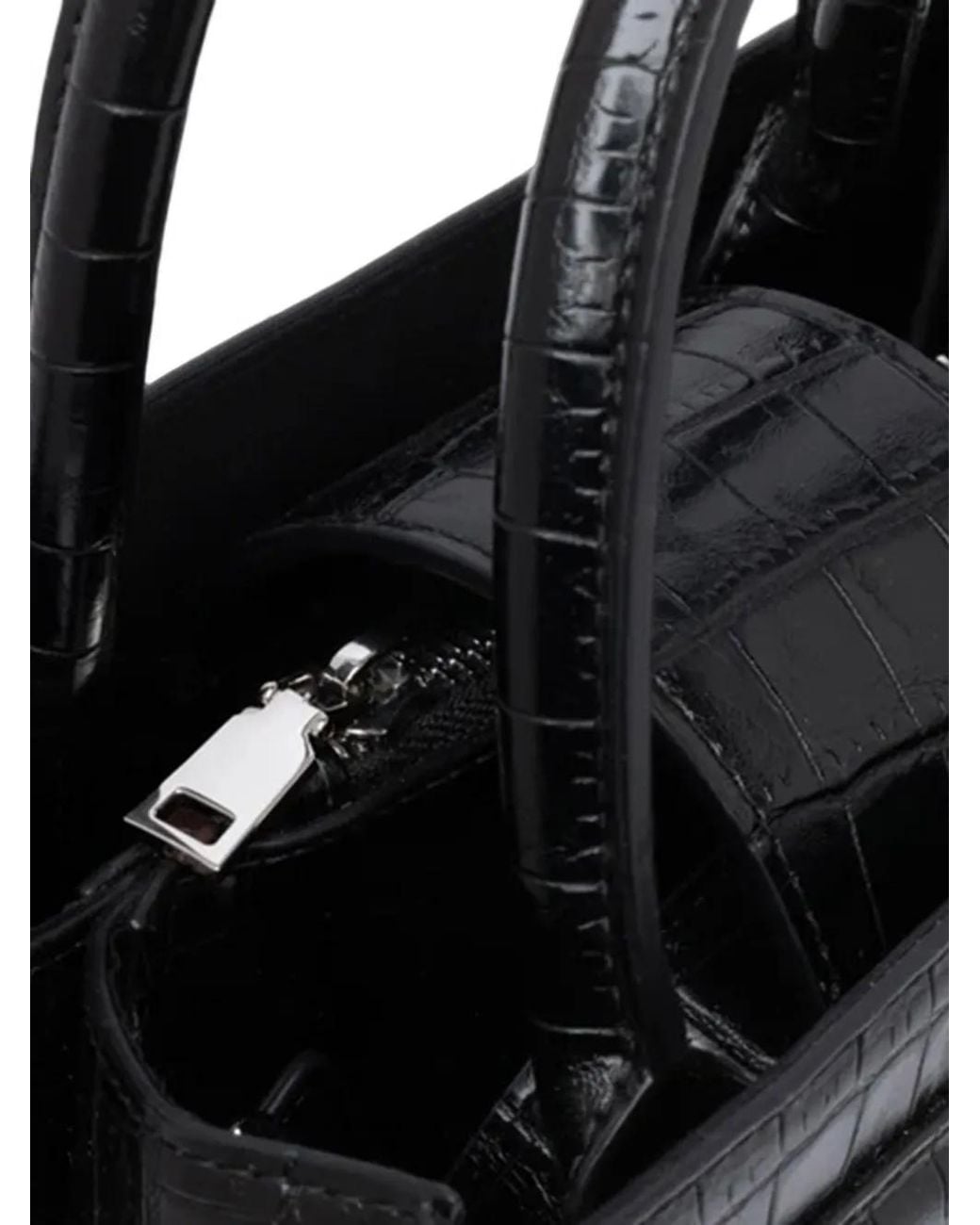Twentyfourhaitch Black Mini Serane Croc-Embossed Leather Tote Bag