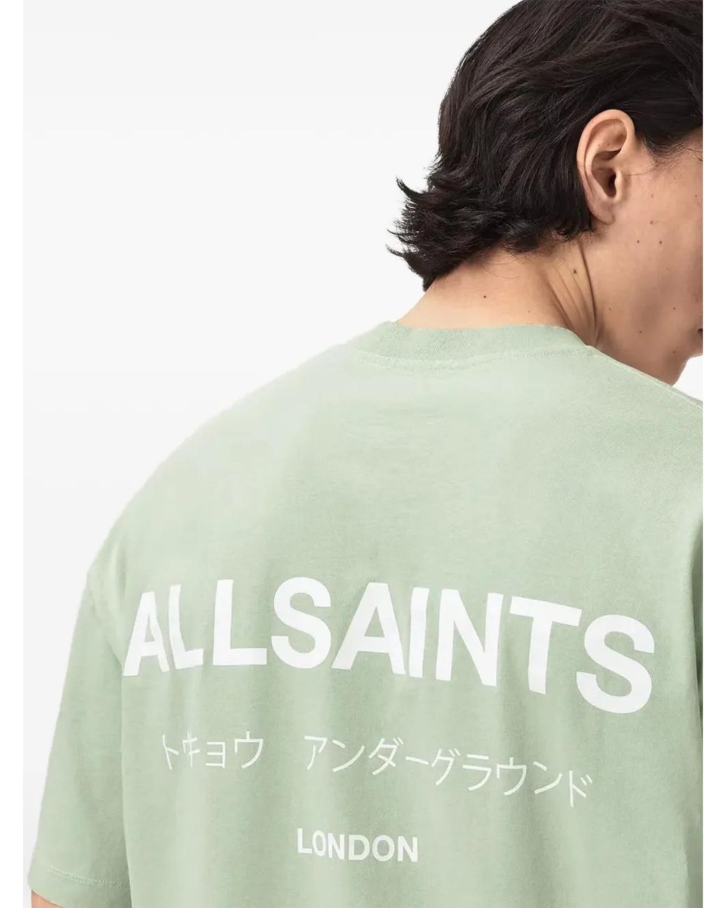 AllSaints Green Underground Logo-Print Crew-Neck T-Shirt for men