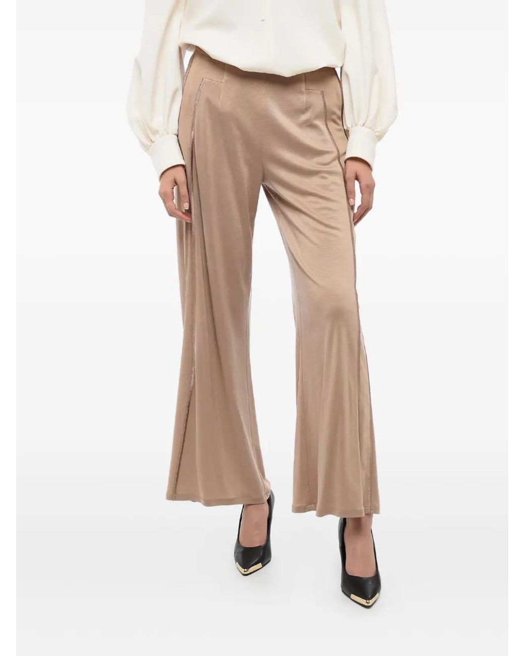 Giorgio Armani Side-Stripe Wide-Leg Trousers in Natural
