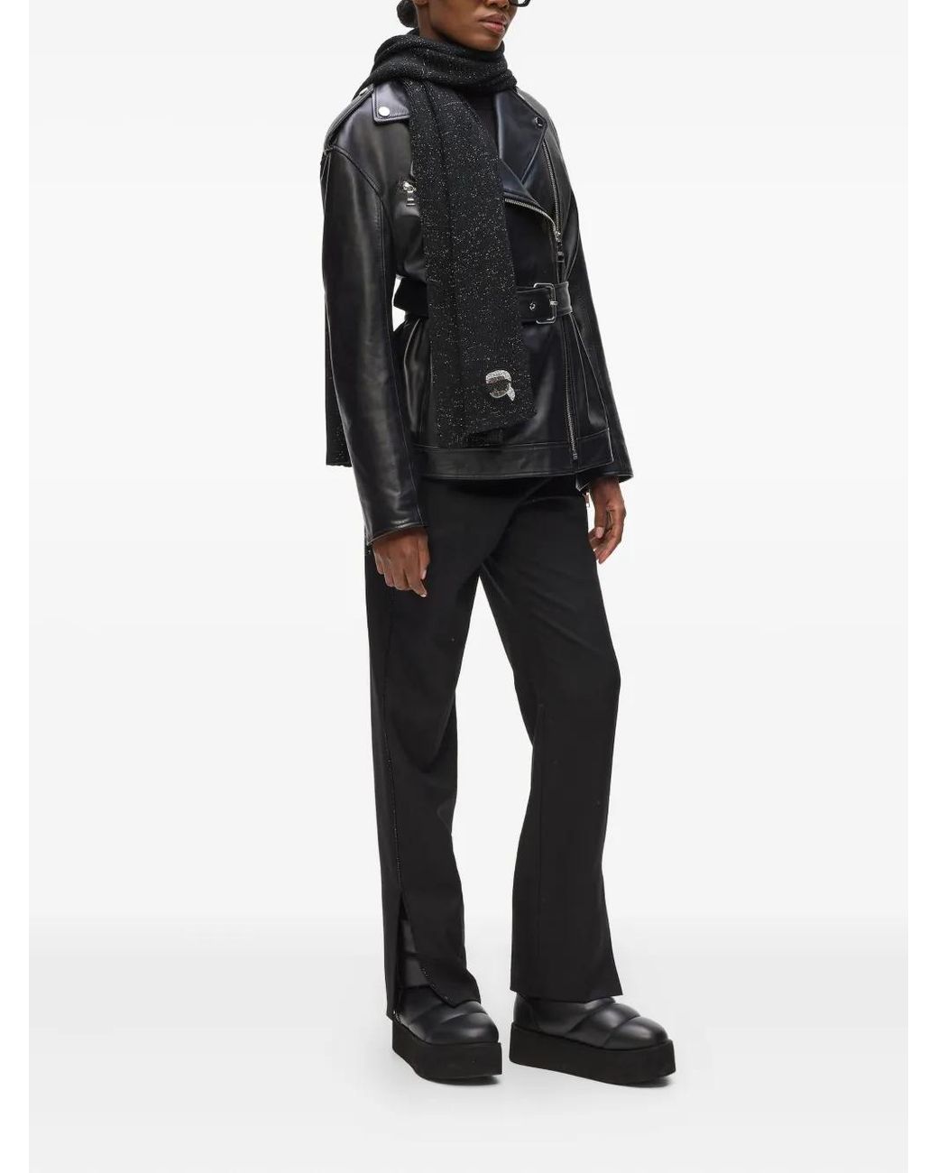 Karl Lagerfeld Black Ikon Rhinestone-Logo Scarf