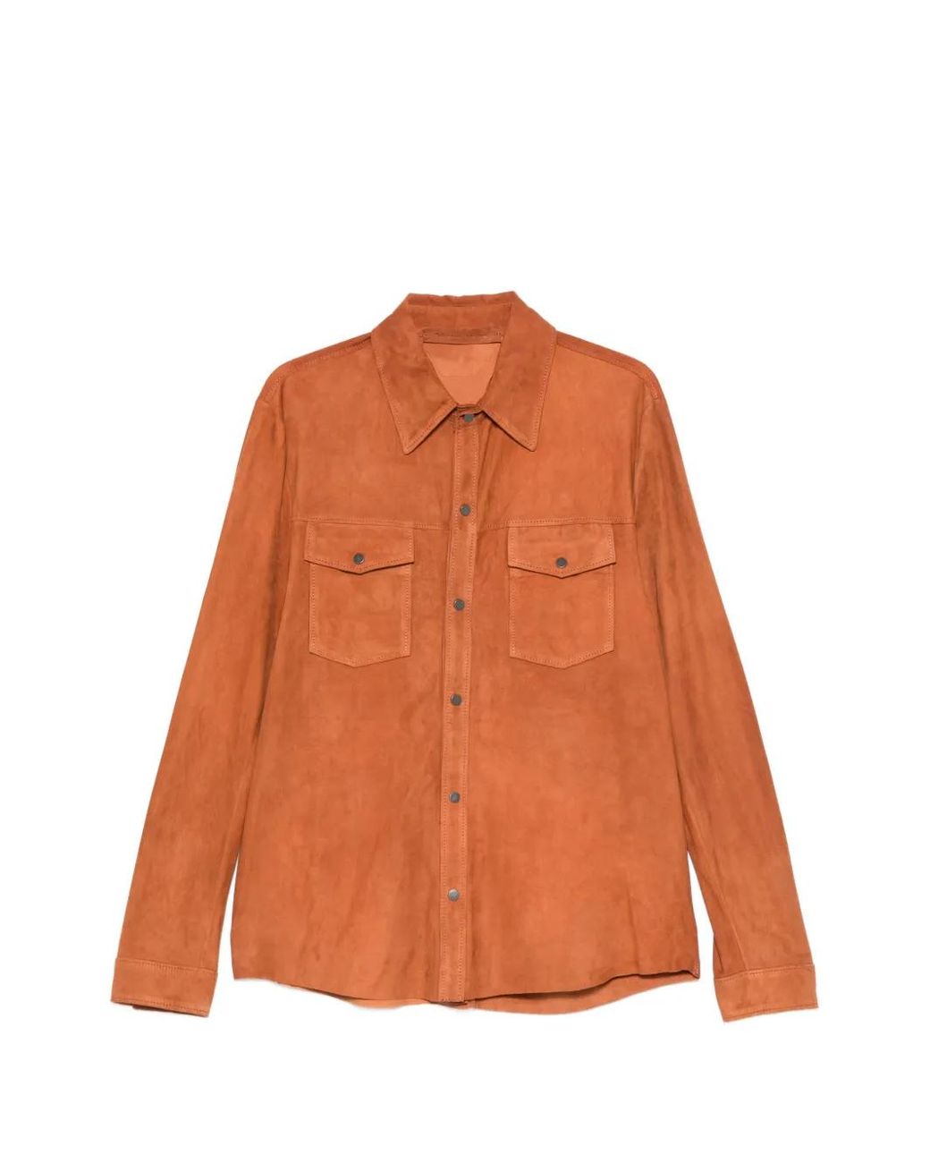 Salvatore Santoro Orange Buttoned Suede Shirt Jacket for men