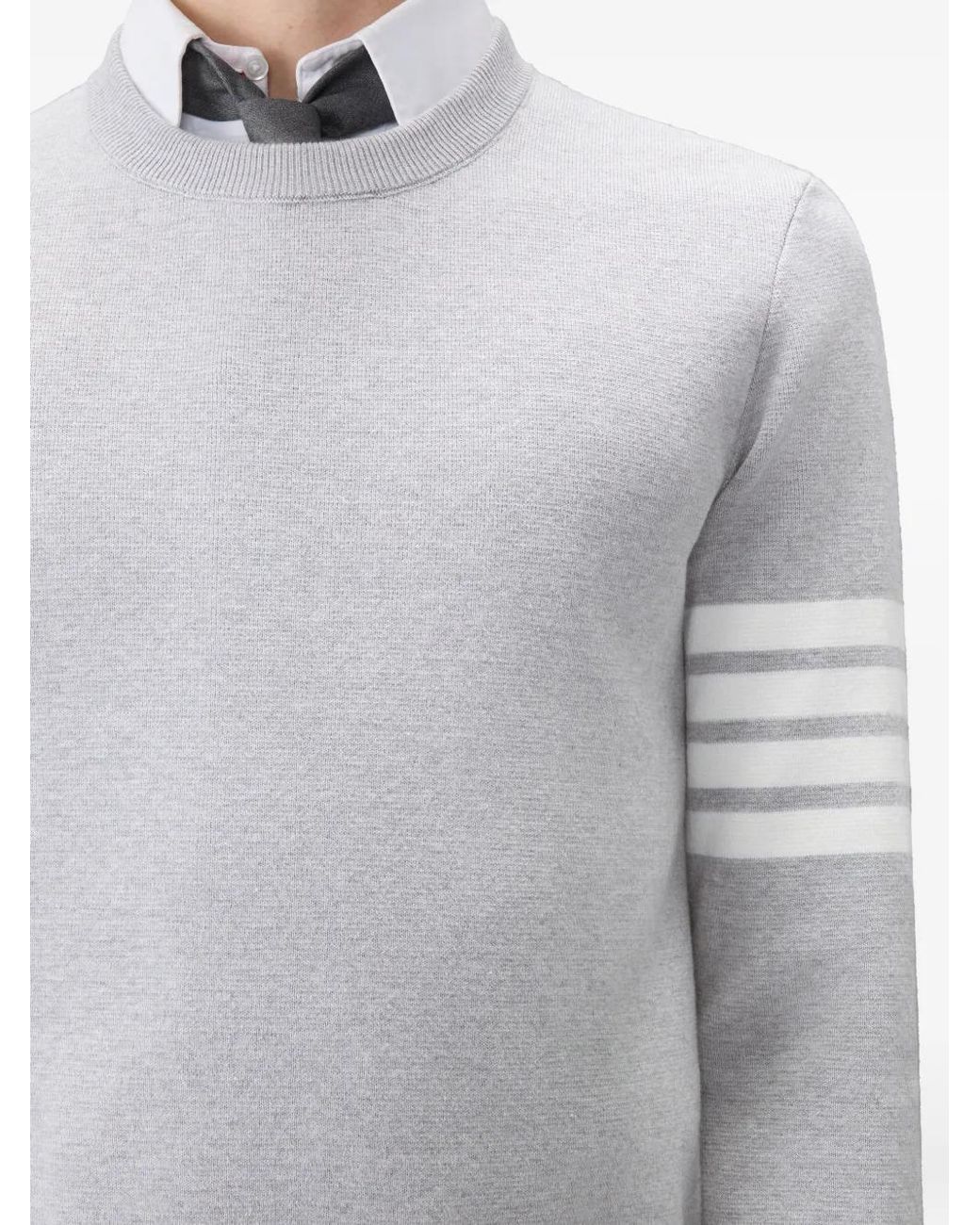 Thom Browne White Cotton Crepe 4-Bar Pullover for men