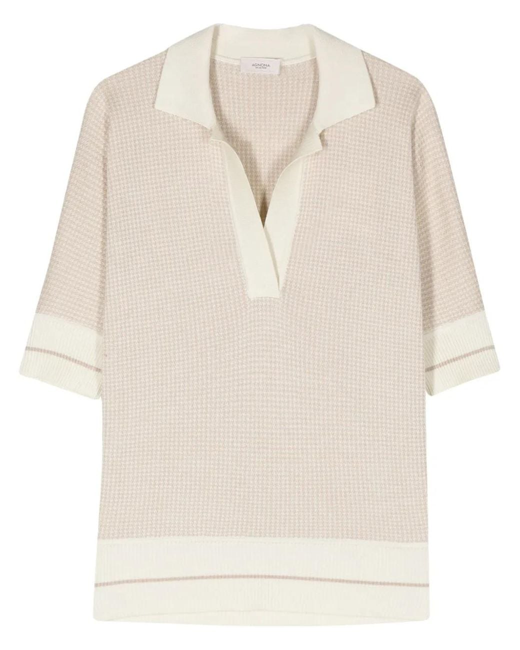 Agnona Natural Houndstooth-Pattern Polo Shirt