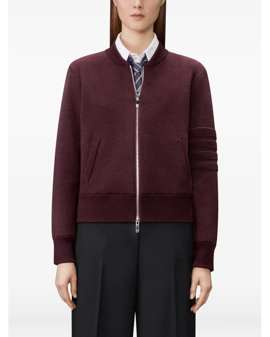 Thom Browne Purple Ottoman Milano Stitch 4-Bar Bomber Jacket