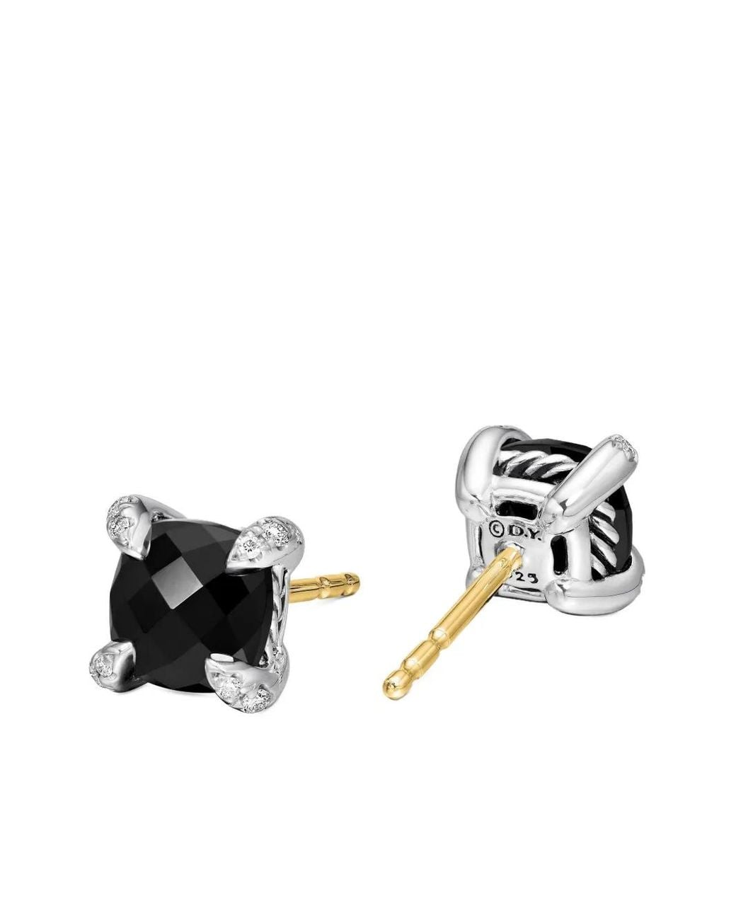 David Yurman Black Sterling Petite Chatelaine Onyx And Diamond Stud Earrings (6Mm)