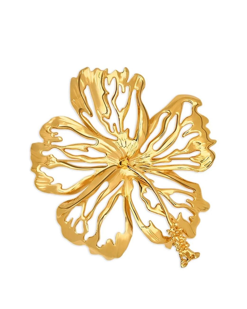Oscar de la Renta Metallic Openwork Hibiscus Brooch
