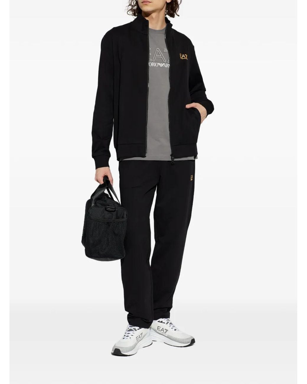 EA7 Black Logo Trousers for men
