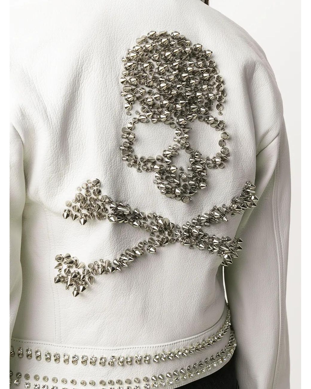 Philipp Plein White Skull Stud Leather Jacket