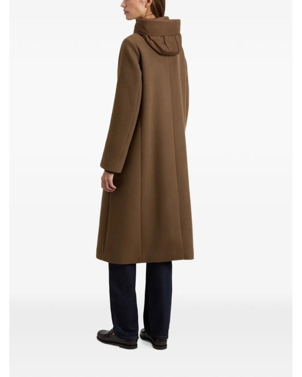 Woolrich Brown Double-Breasted Hooded Coat