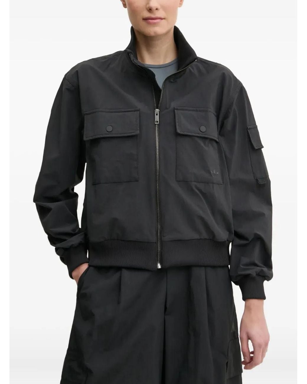 Adidas Black Flap-Pockets Bomber Jacket