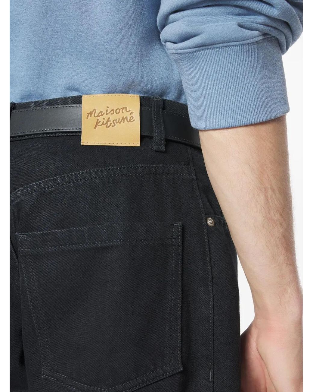 Maison Kitsuné Black Belt-Loops Denim Trousers for men
