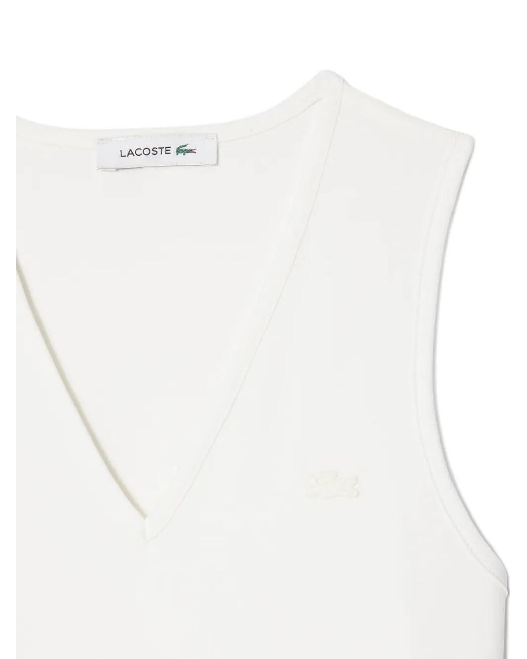 Lacoste White V-Neck Pleated Midi Dress