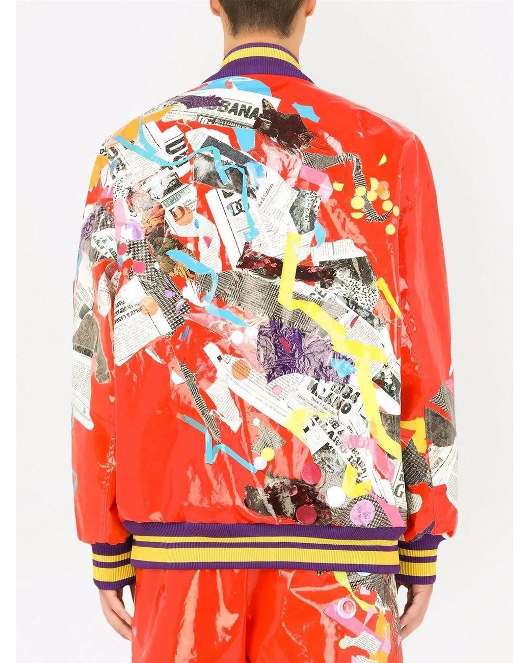 Dolce & Gabbana Orange Newspaper-Print Graffiti-Style Bomber Jacket for men