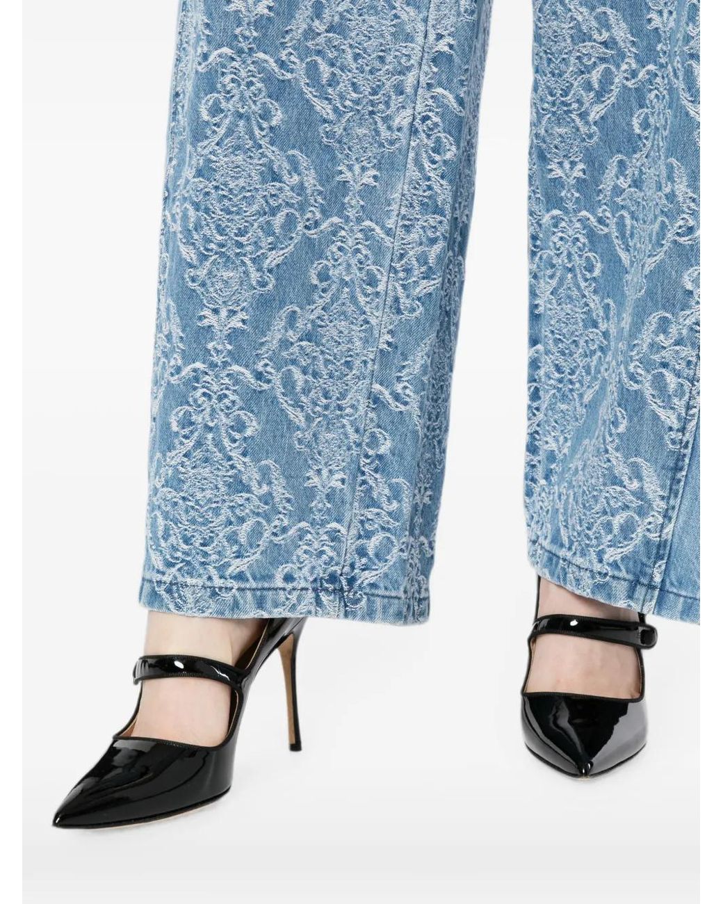 FETICO Blue Damask-Print Wide-Leg Jeans