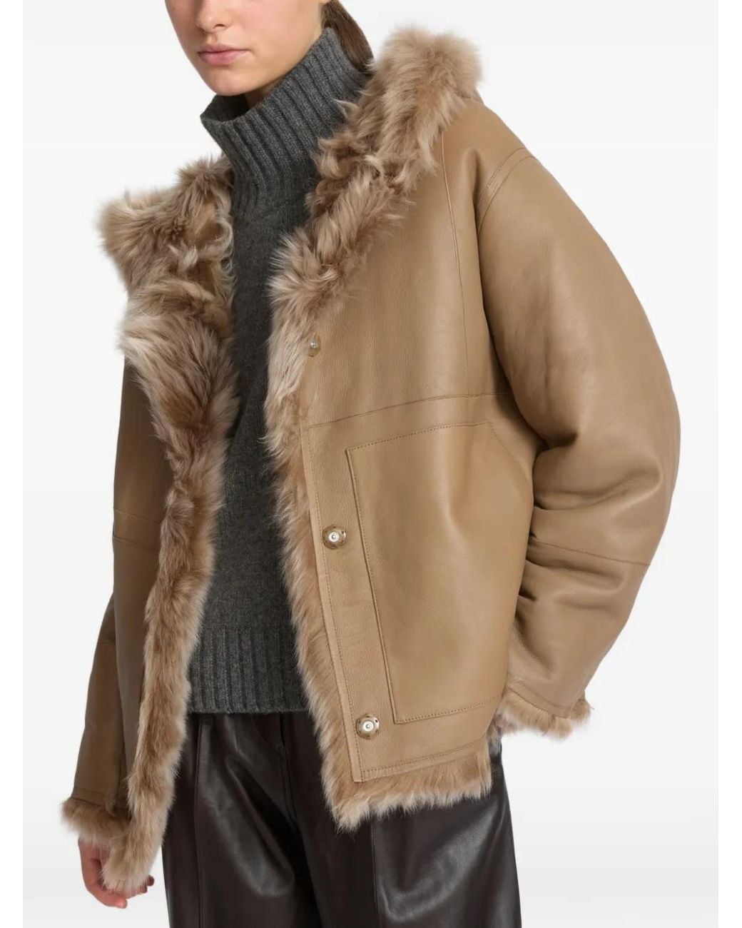 Yves Salomon Natural Reversible Hooded Shearling Jacket
