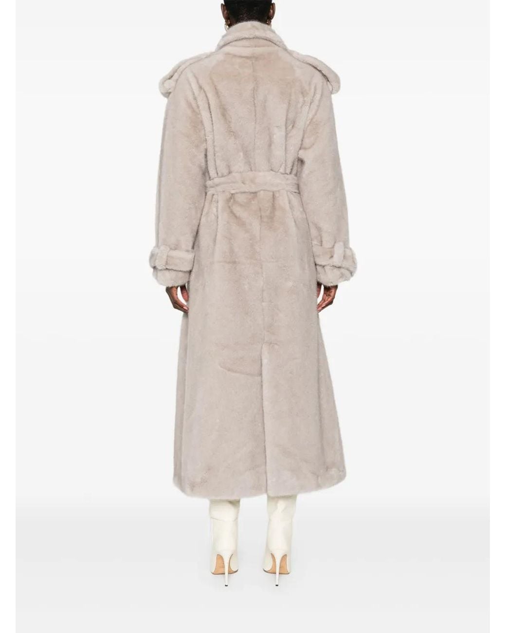 DUCIE Natural Thalia Double-Breasted Faux Fur Coat