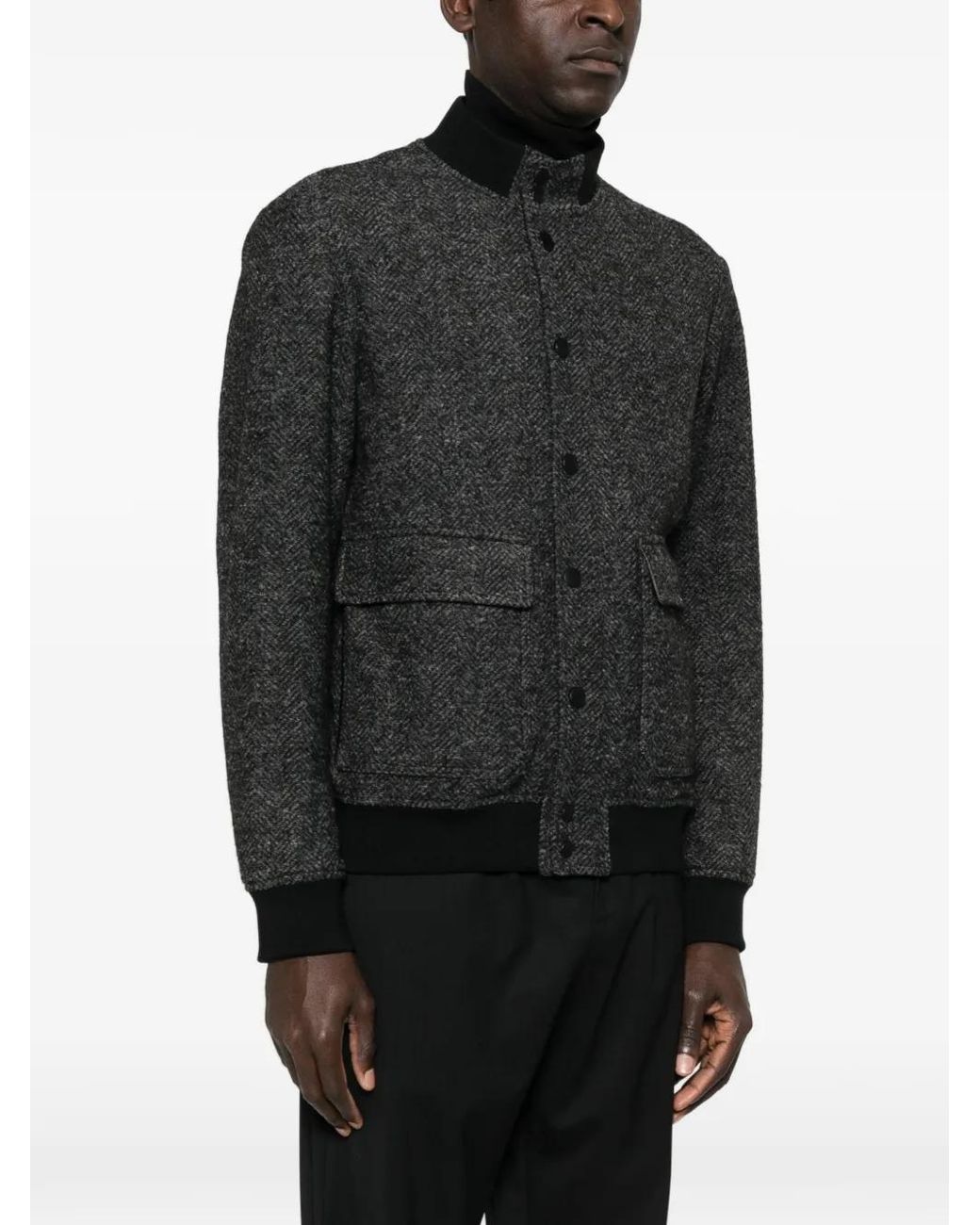 Canali Black Herringbone-Pattern Pocket Jacket for men
