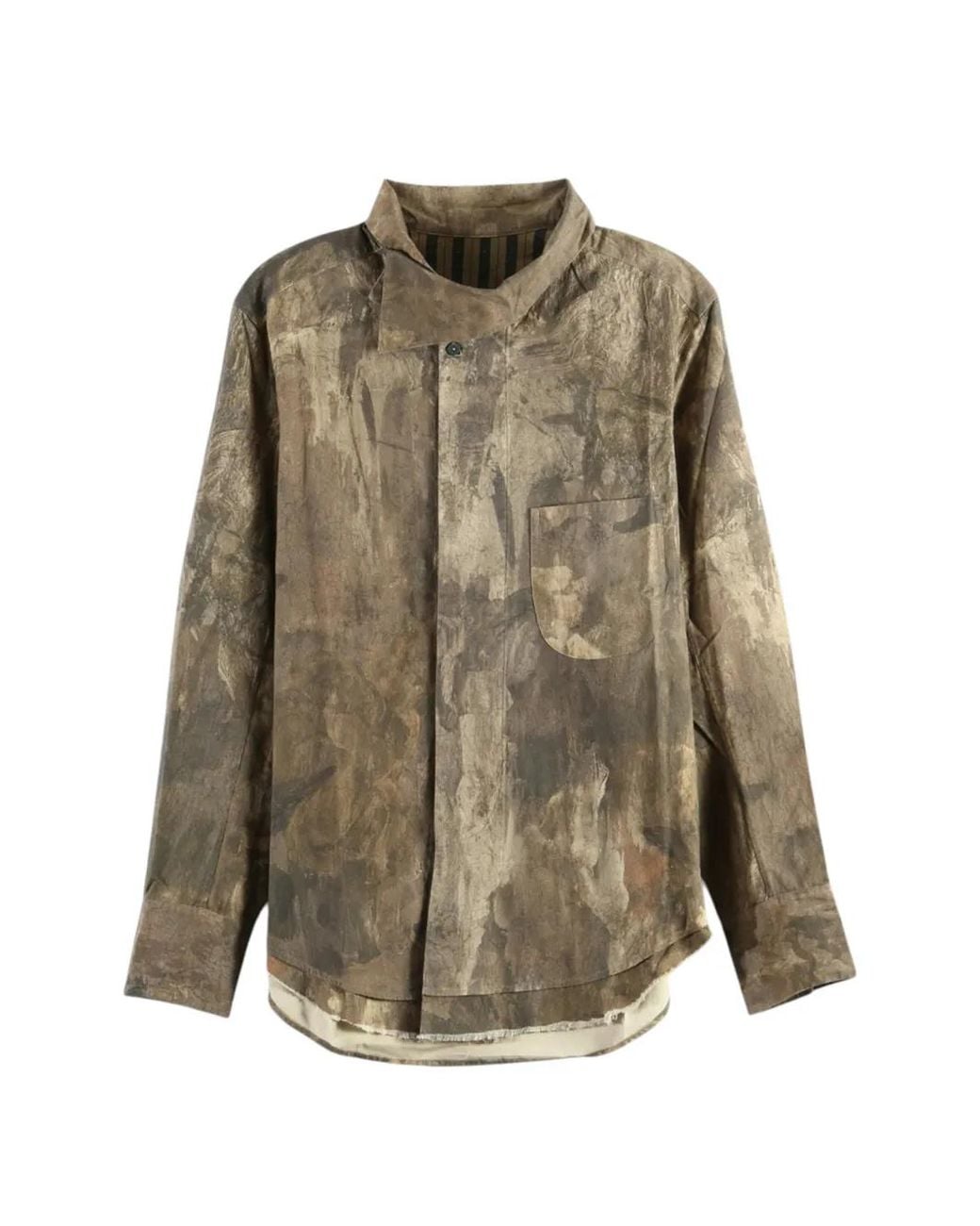 Ziggy Chen Green Abstract-Print Layered-Hem Shirt for men