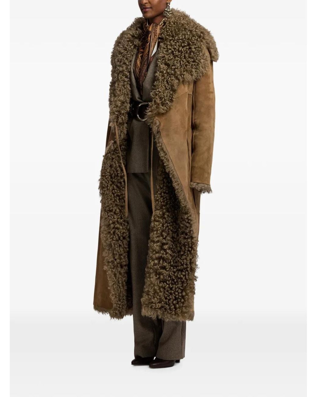 Ralph Lauren Brown Manteau En Peau Lainée À Design Réversible