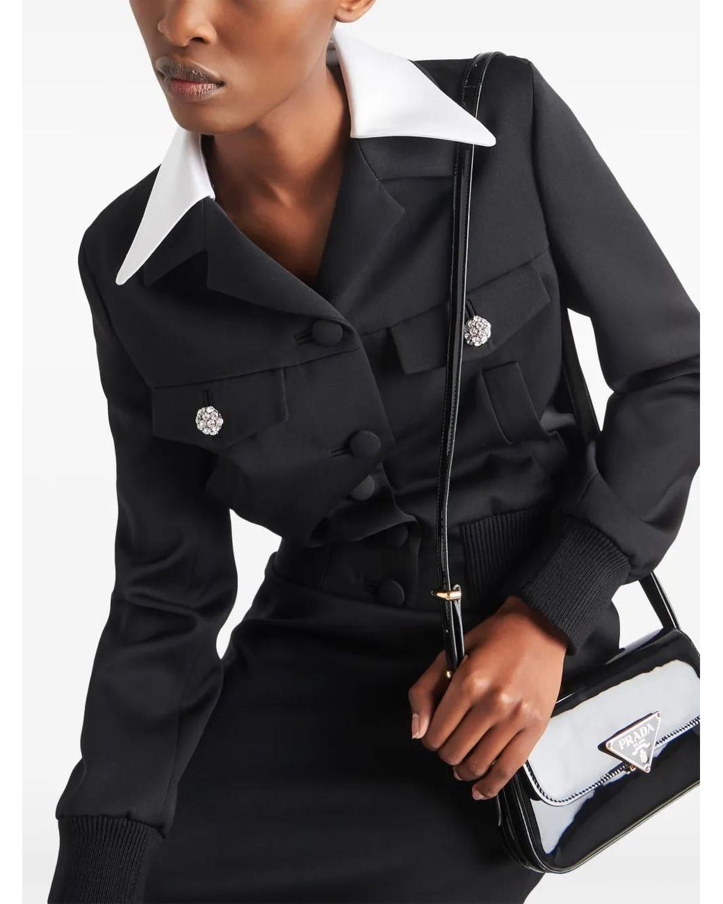 Prada Black Wool Single-Breasted Jacket With Jewelled Buttons