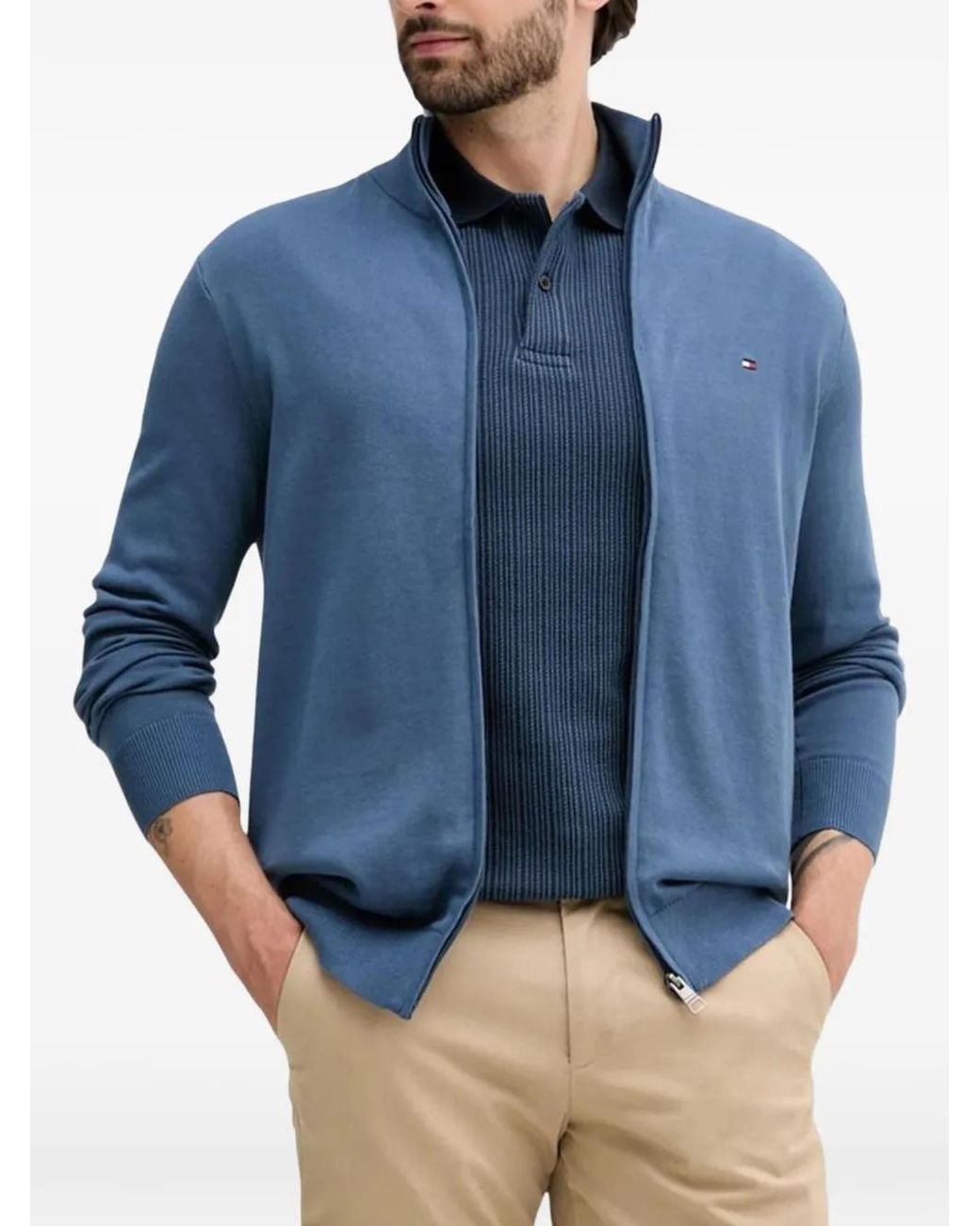 Tommy Hilfiger Blue Cardigan En Coton À Fermeture Zippée for men