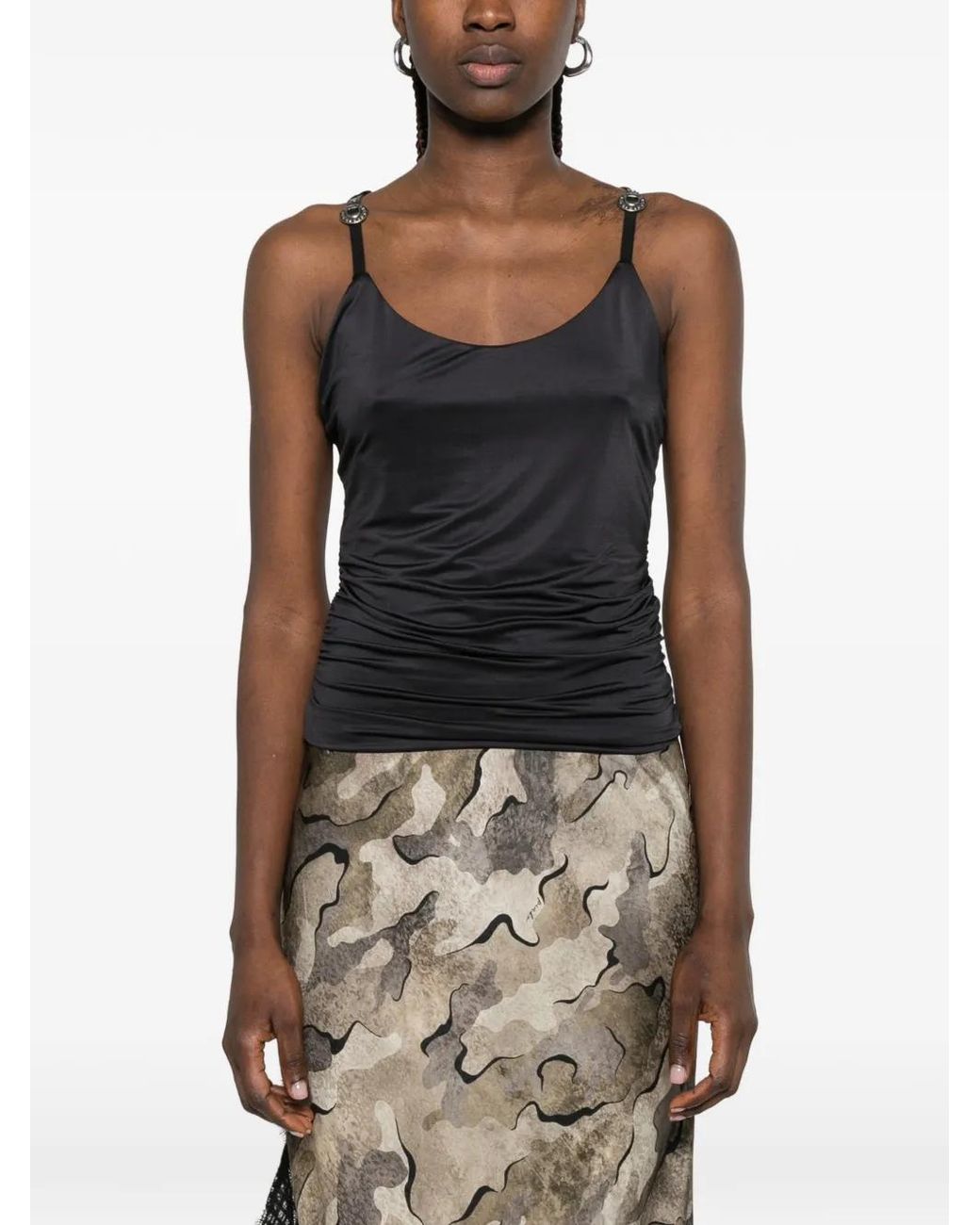 Pinko Black Top With Studded Spaghetti Straps
