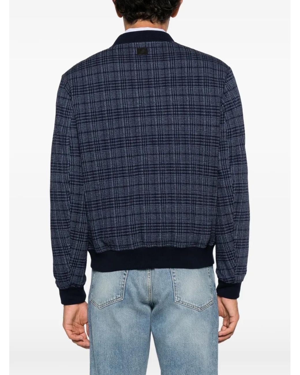 Etro Blue Check-Pattern Bomber Jacket for men