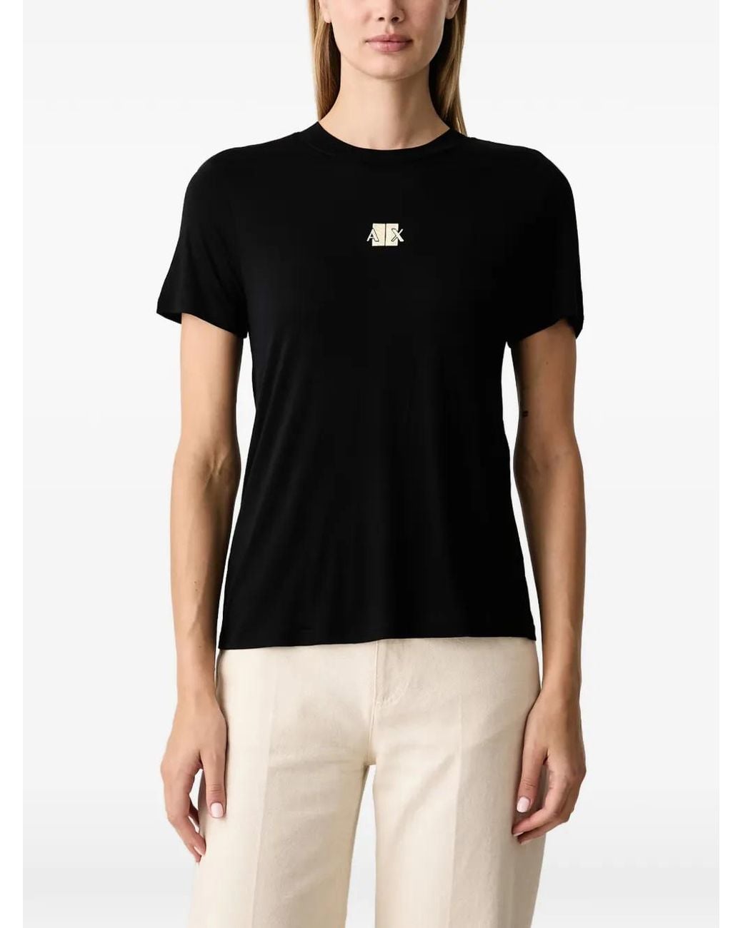 ARMANI EXCHANGE Black Logo-Plaque T-Shirt