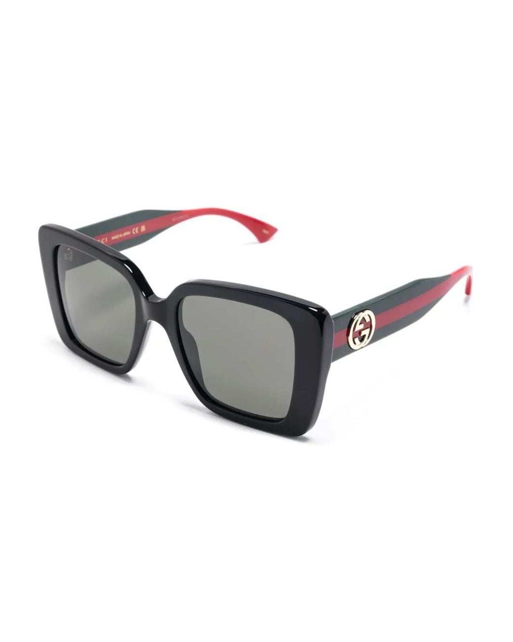 Gucci Black Web-Stripe Square-Frame Sunglasses