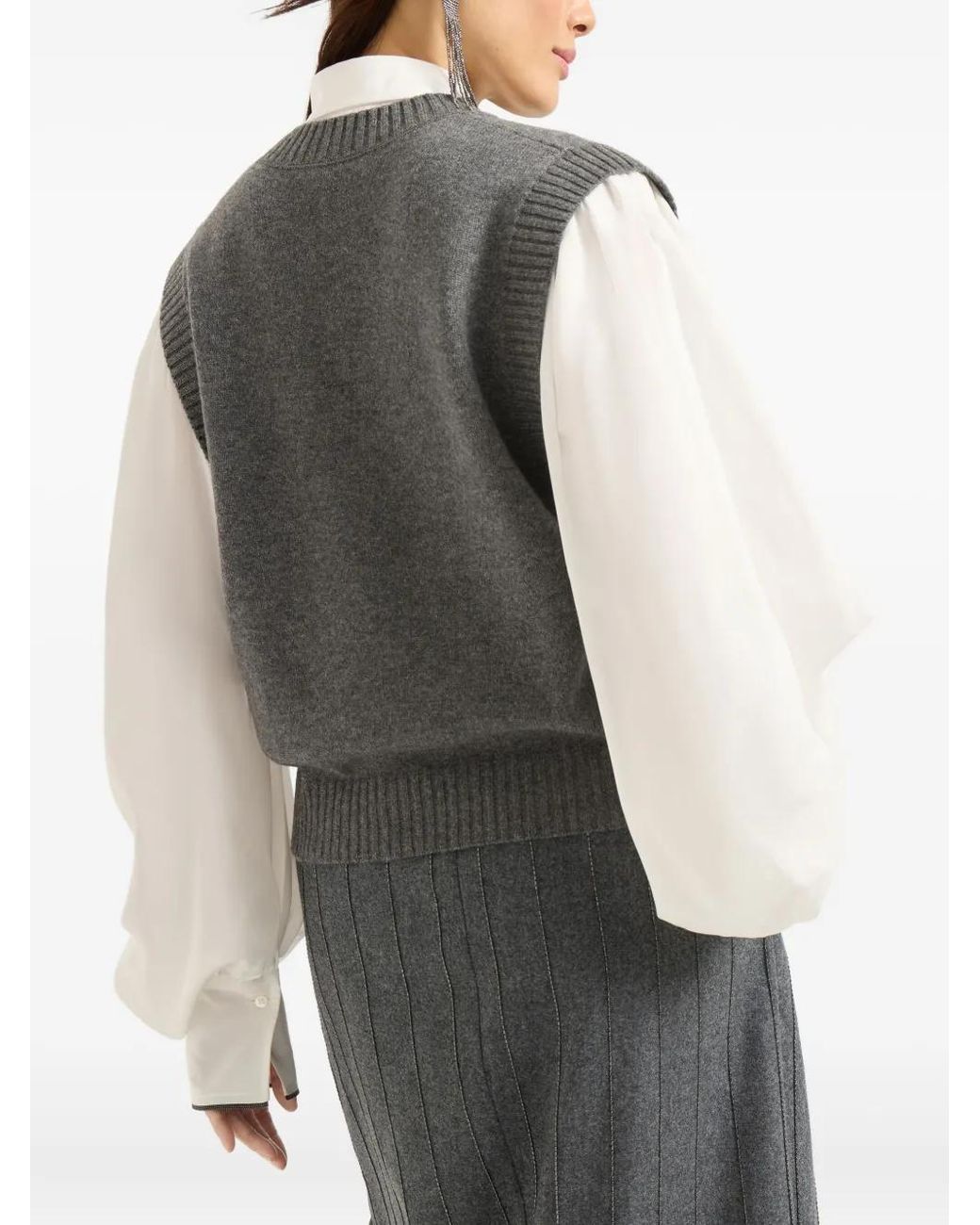 Brunello Cucinelli Gray Cashmere Sweater Vest With Monili