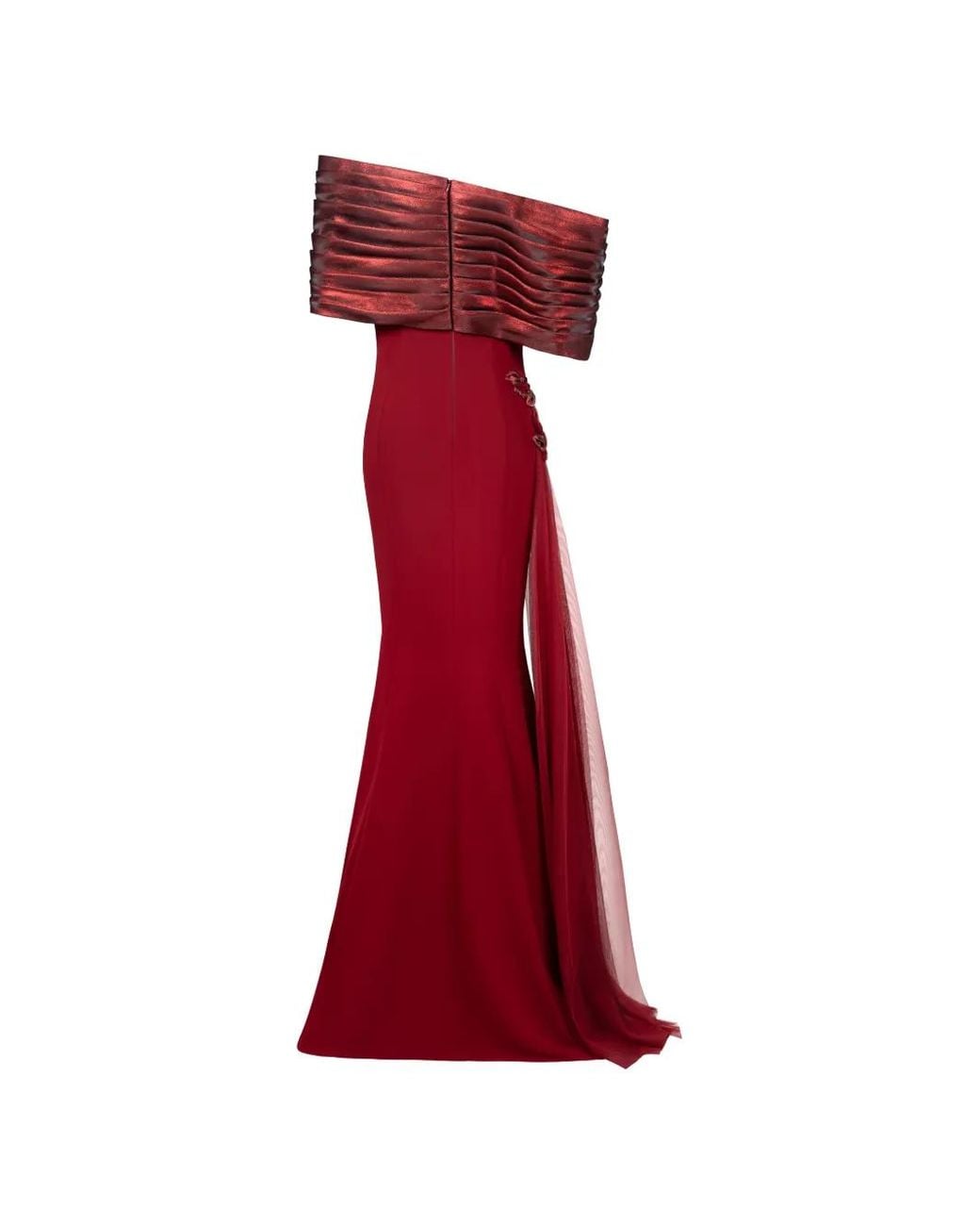 Gaby Charbachy Red Robe Longue À Fleurs Et À Épaules Dénudées