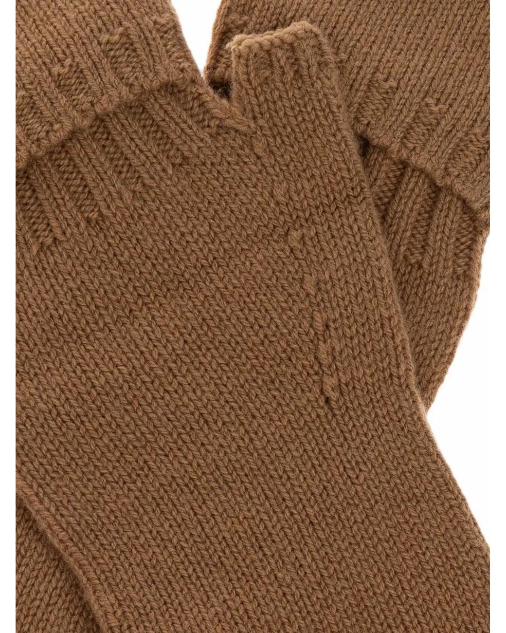 Ganni Brown Lace-Trim Gloves