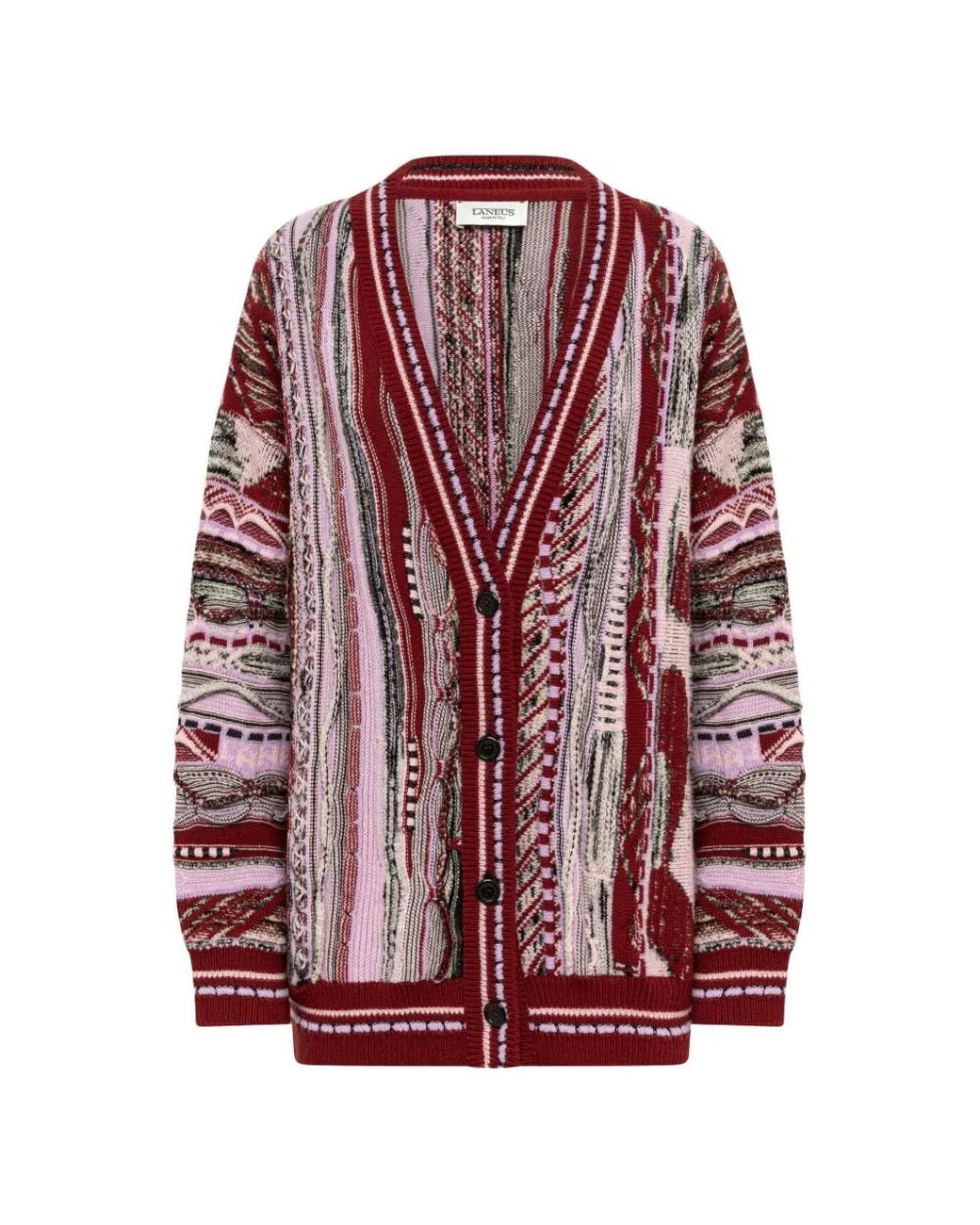 Laneus Red Jacquard-Knit Oversized Cardigan