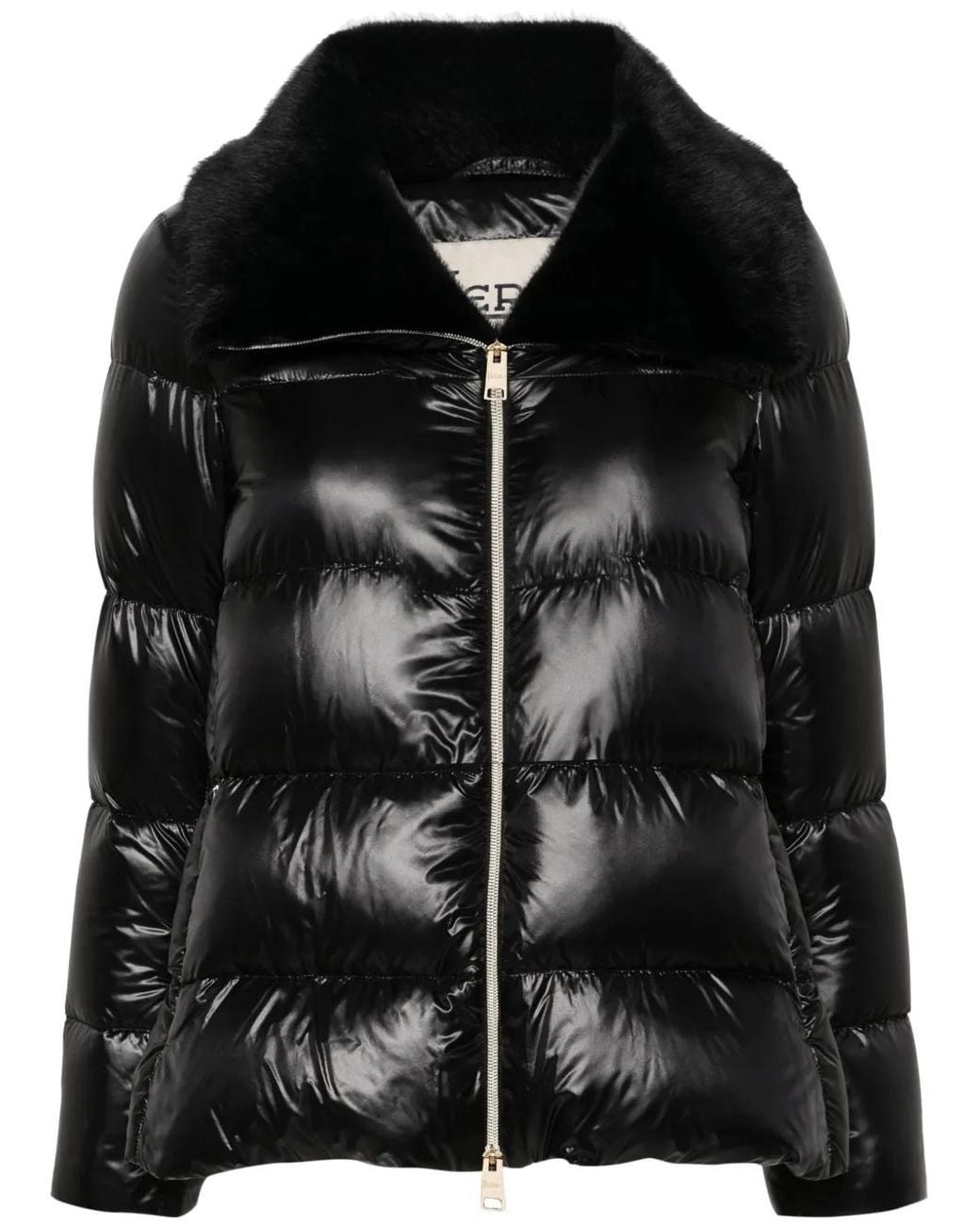 Herno Black Quilted Jacket With Faux-Fur Collar For