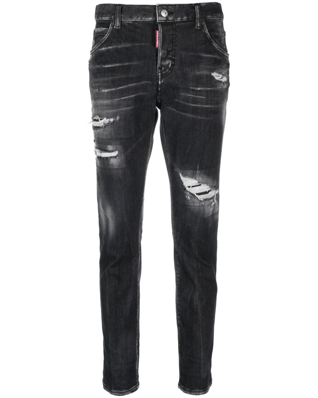 DSquared² Gray Distressed Cropped Skinny Jeans