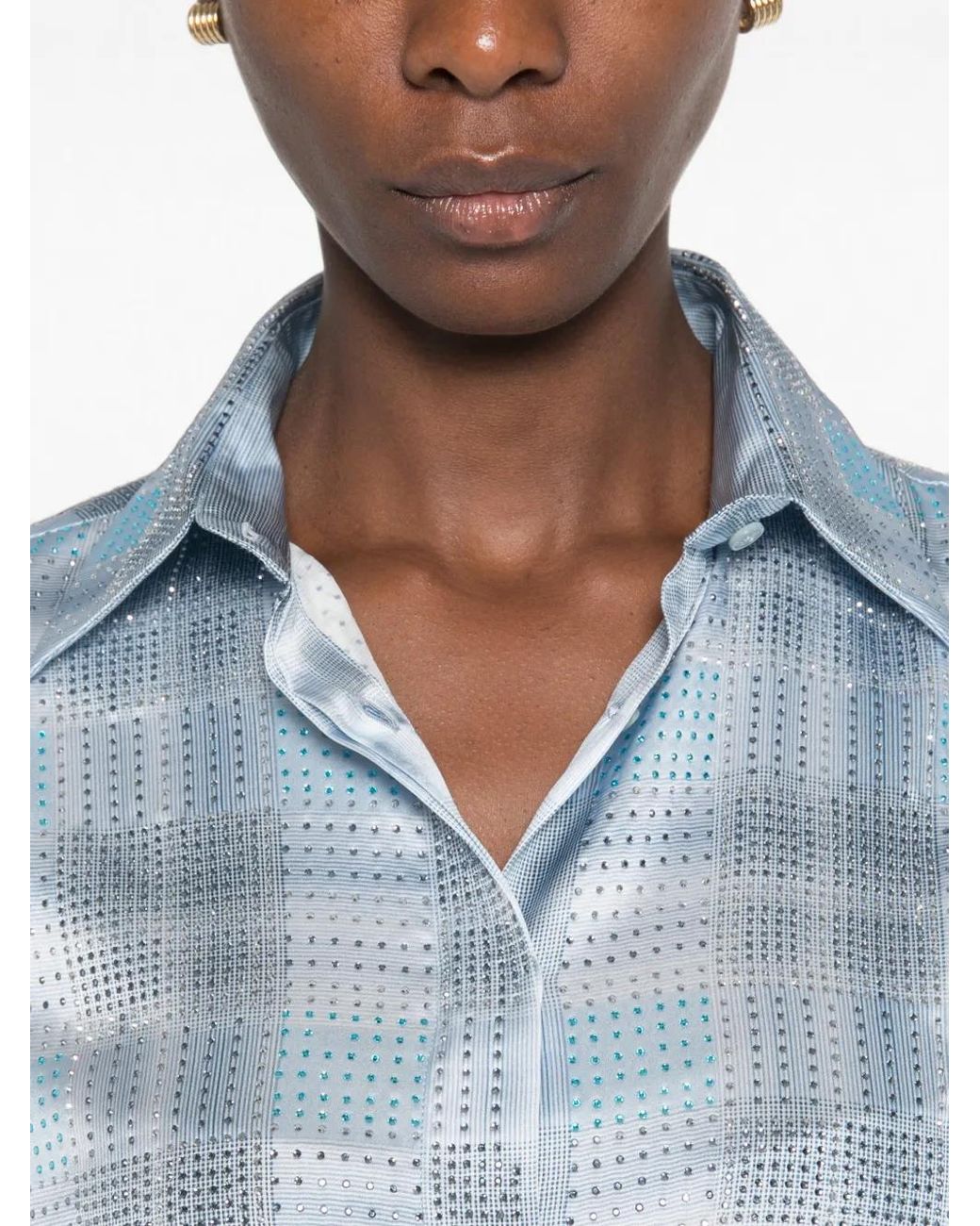 Ermanno Scervino Blue Crystal-Embellished Checked Shirt