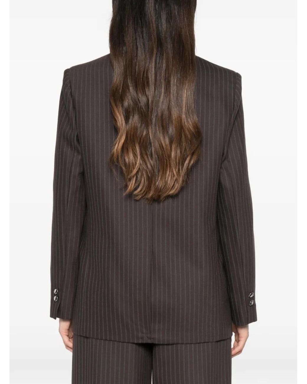 Elisabetta Franchi Brown Pinstripe-Pattern Notched-Lapel Blazer