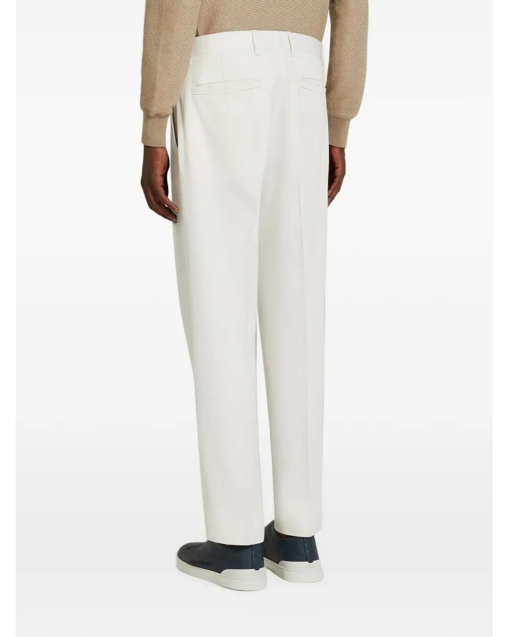 Zegna White Cotton And Wool Trousers for men